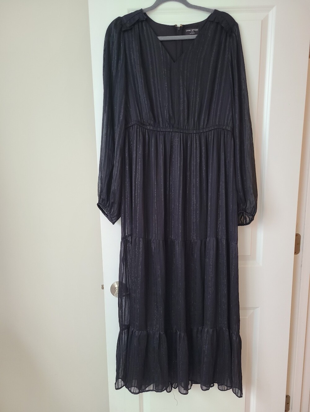 Lane Bryant Black Shimmer Sheer Sleeve Maxi Dress